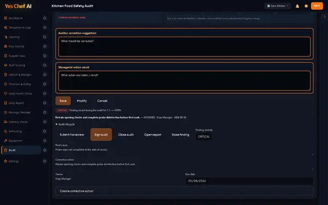 Yes Chef AI live audit screen