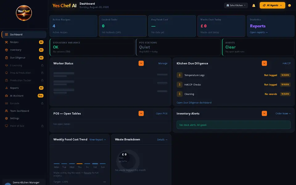 Yes Chef AI kitchen dashboard